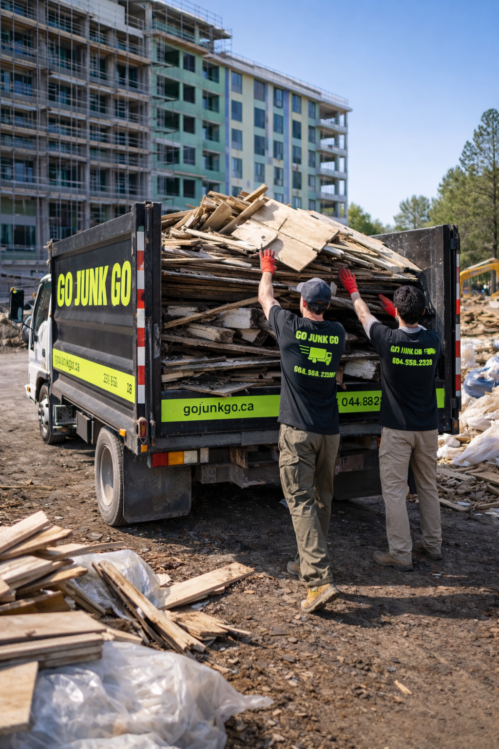 Renovation scrap metal including pipe, ductwork and an old appliance loaded for removal in Vancouver