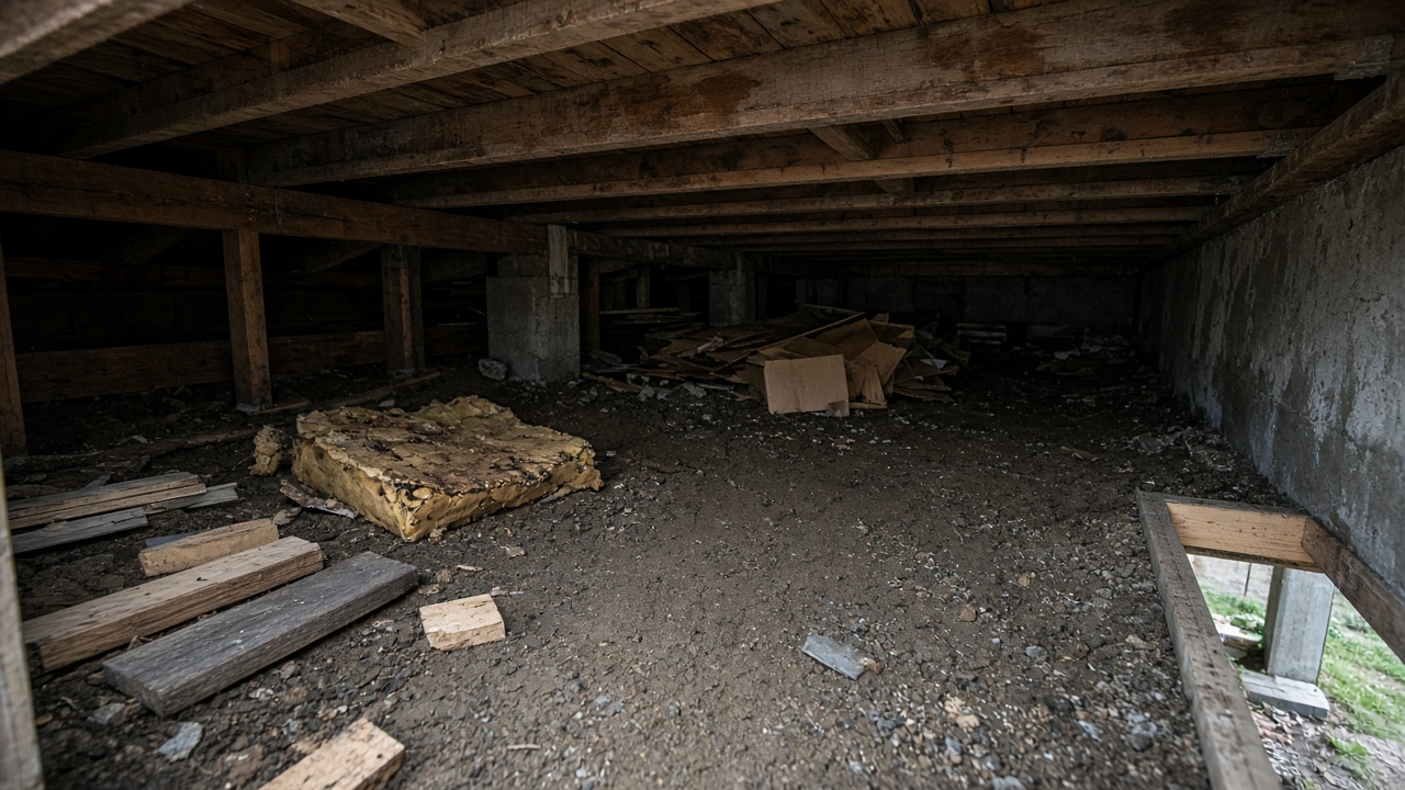 Unfinished crawlspace under a Metro Vancouver home staged for fall junk removal cleanout