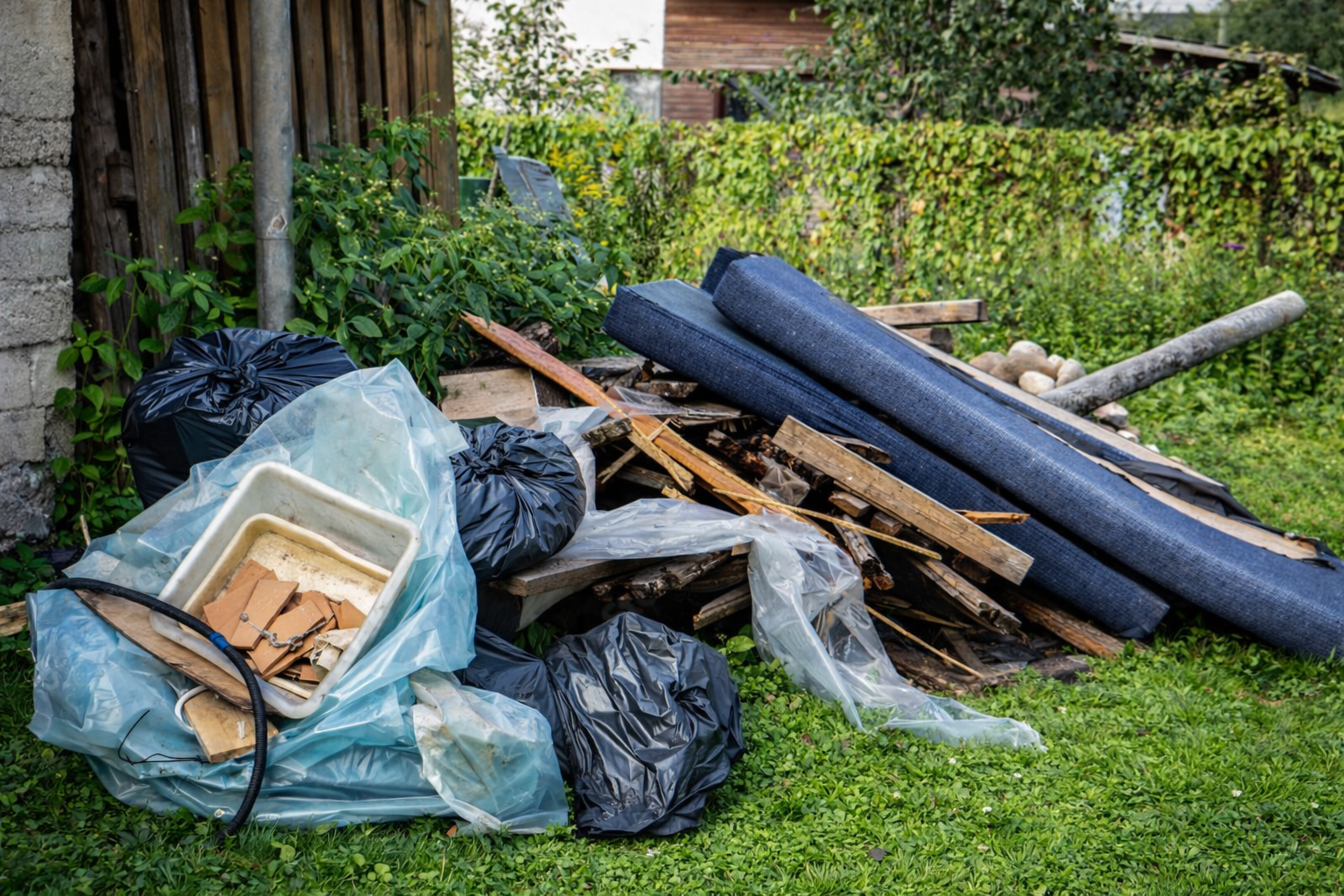 Pile of old electronics and household junk ready for removal in Vancouver