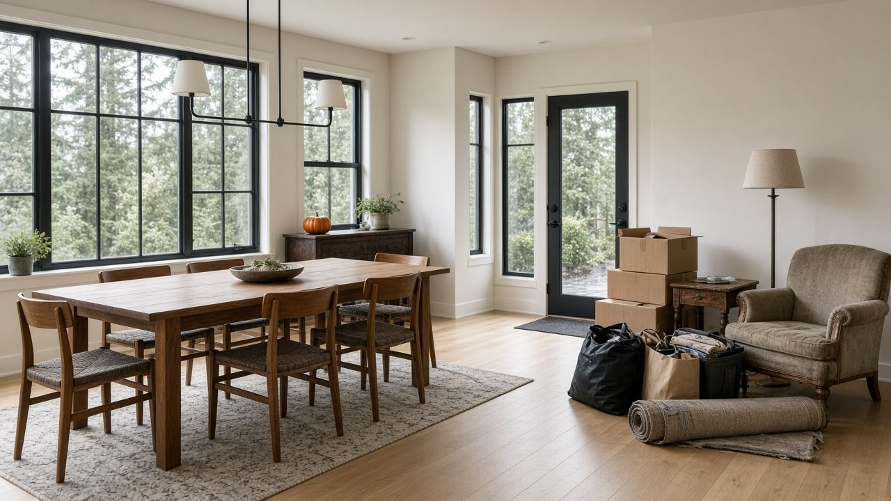 Furniture and household items staged for a pre-holiday declutter before Thanksgiving hosting in Metro Vancouver