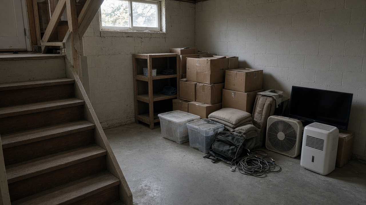 Basement boxes and storage junk staged for fall removal before wet weather in Metro Vancouver